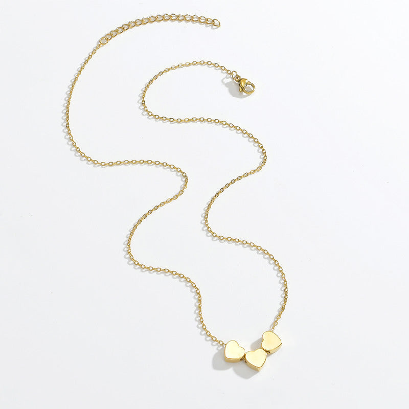 Stainless Steel Three-heart Pendant Necklace With Laser Engraving